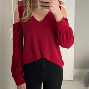Express red long sleeve blouse open shoulder!